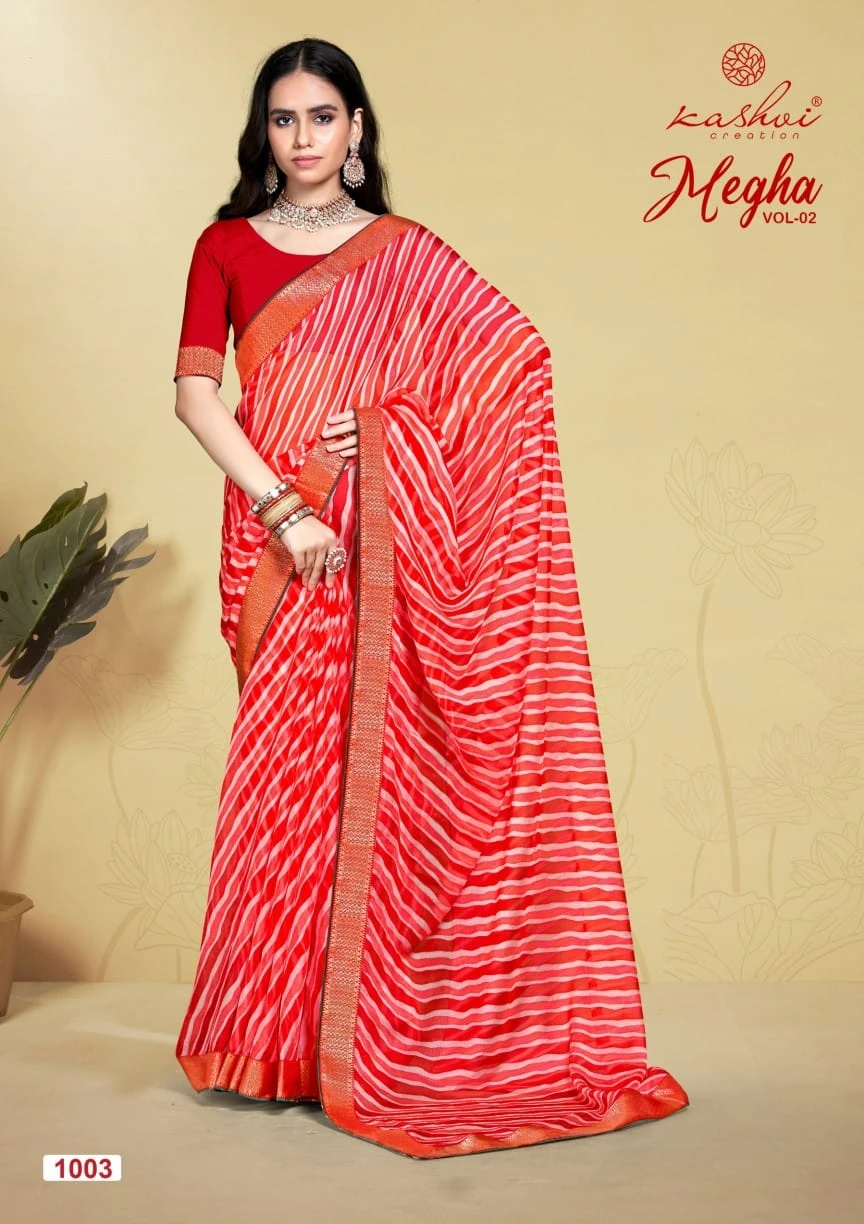 Kashvi Creation Megh Vol 2 Chiffon Wholesale Fancy Sarees Catalog — Wholesale Sarees, Kashvi Creation wholesale from Surat - Gallery Image 5